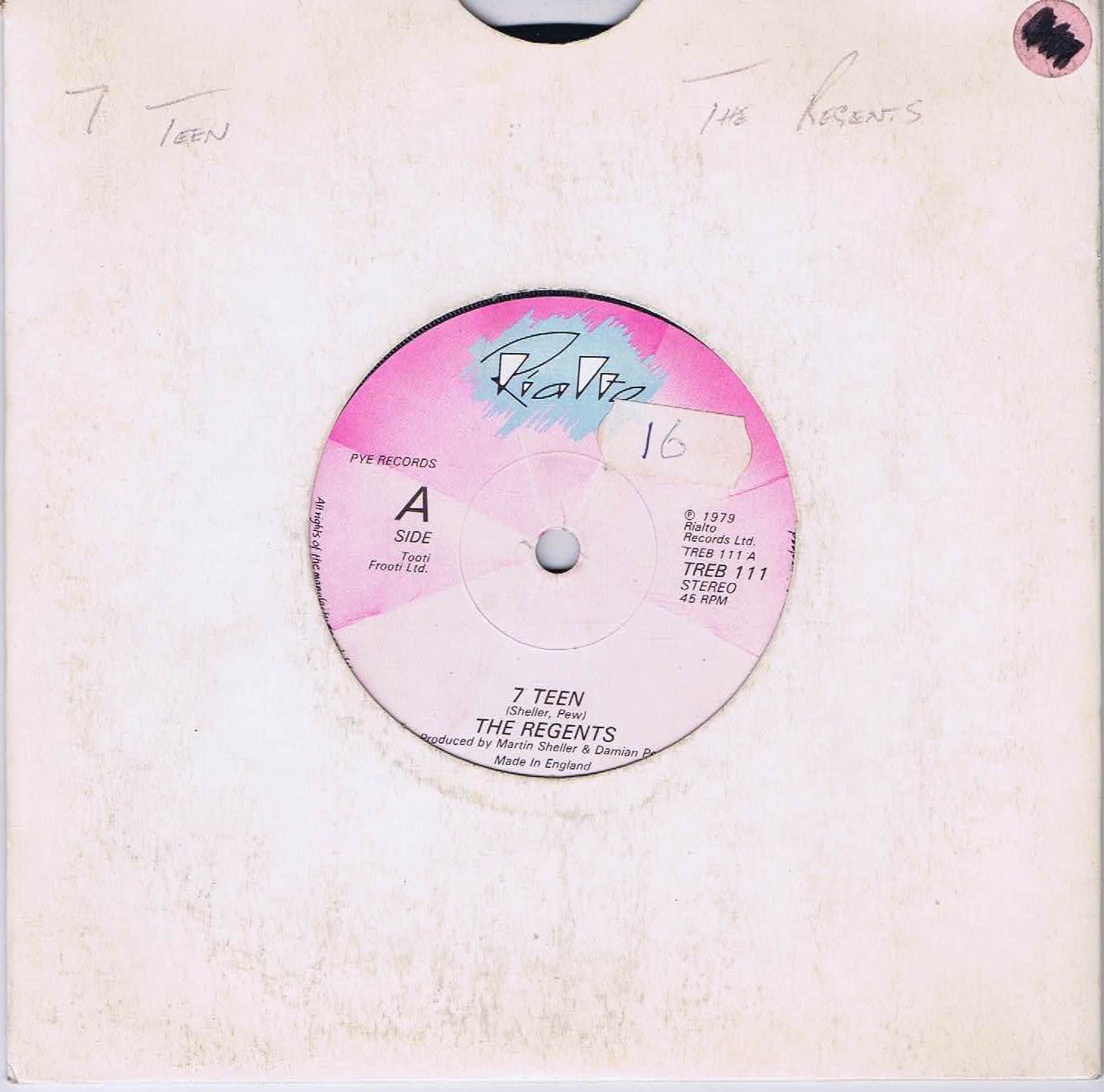 The Regents ‎– 7 Teen - TREB 111 - 7-inch Vinyl Record