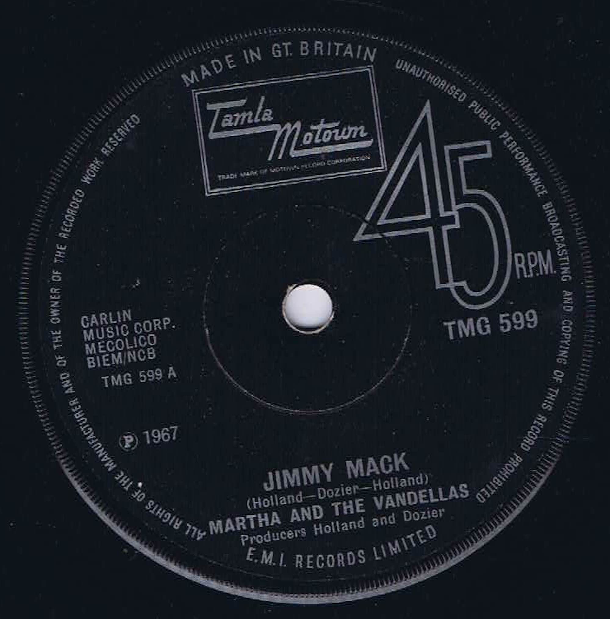 Martha And The Vandellas - Jimmy Mack – Tamla Motown TMG 599 - 7-inch Vinyl Record