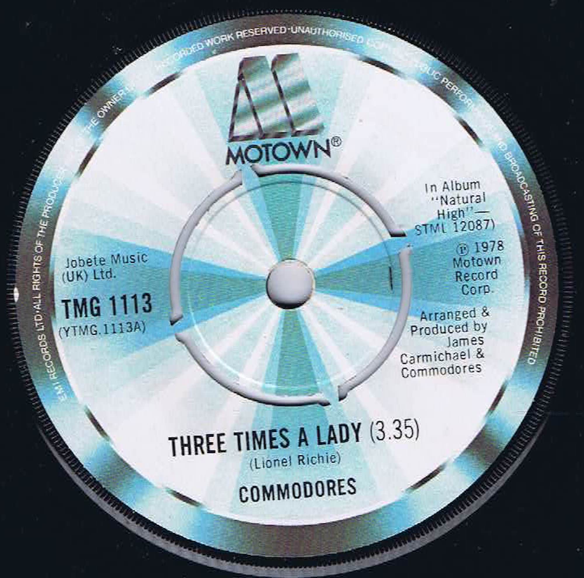 Commodores – Three Times A Lady - TMG 1113 - 7-inch Vinyl Record