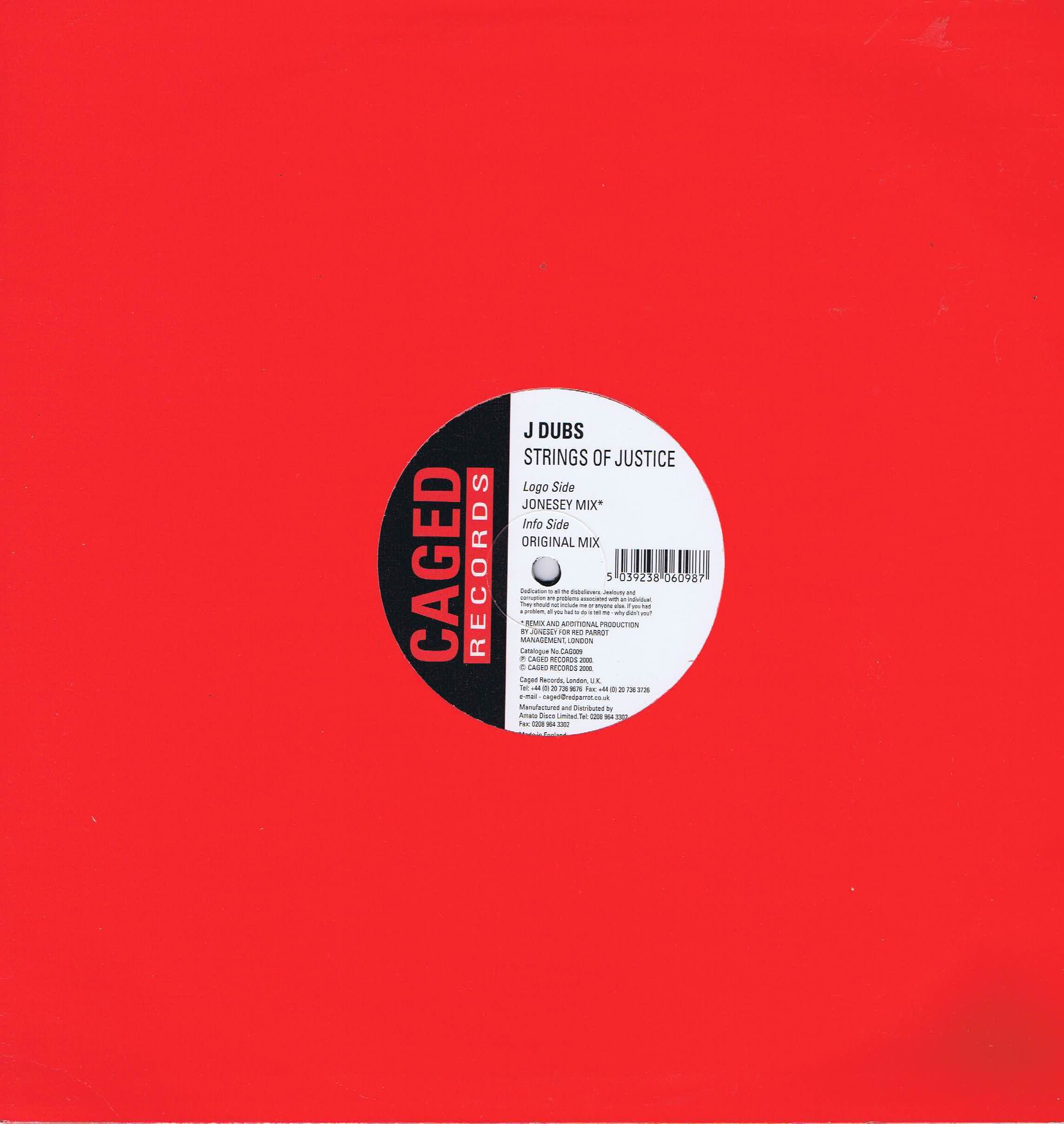 J Dubs - Strings Of Justice - CAG009 – 12-Inch Record