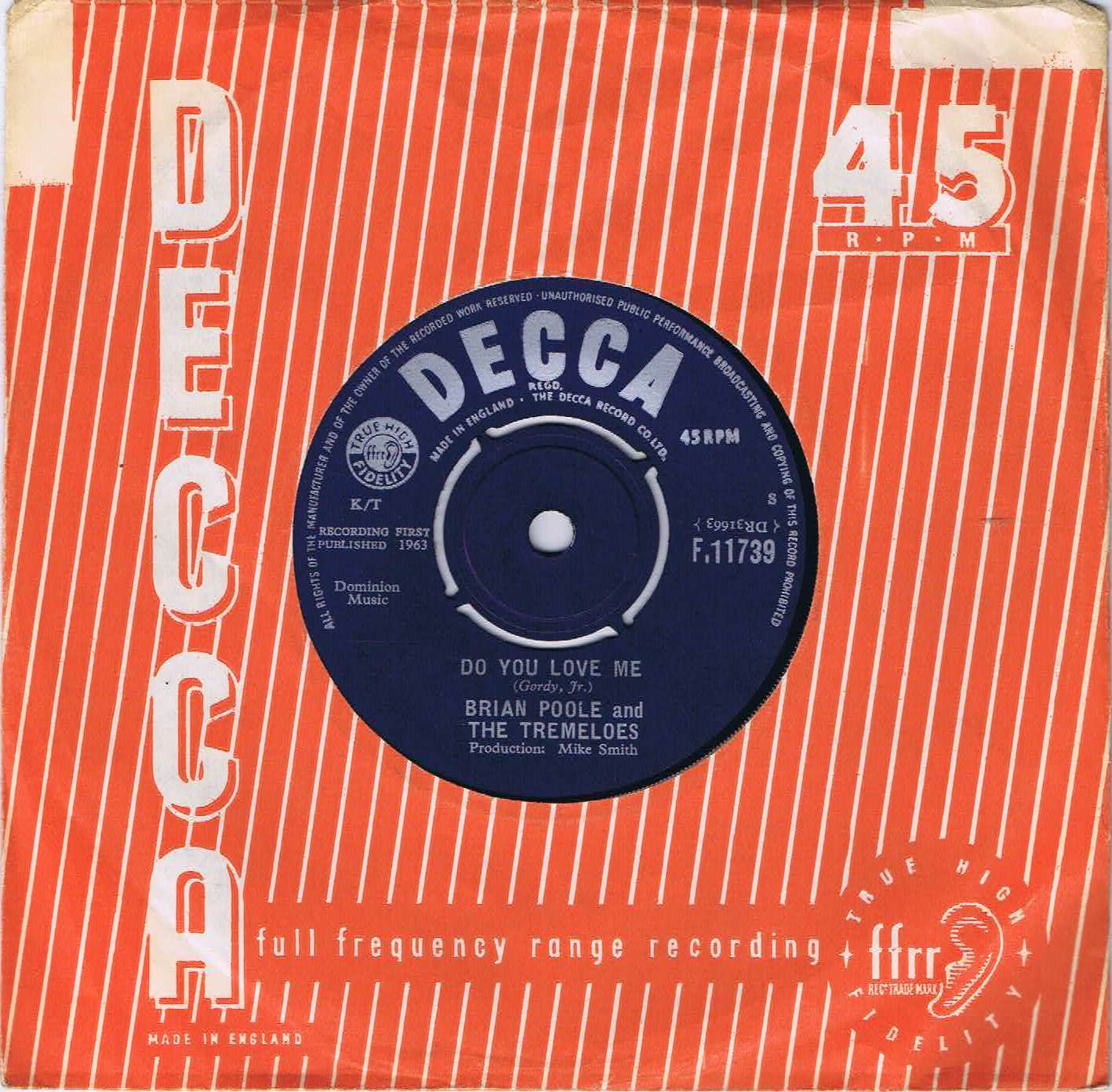Brian Poole and The Tremeloes - Do You Love Me - Decca F.11739- 7-inch Vinyl Record