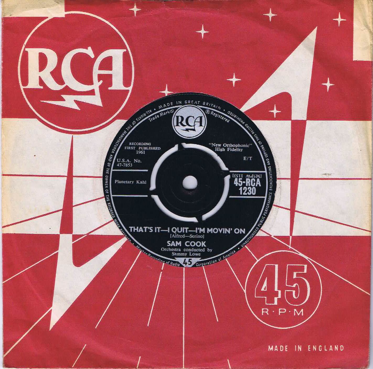 Sam Cooke - That's It - I Quit - I'm Movin' On - 45-RCA 1230 - 7-inch Vinyl Record