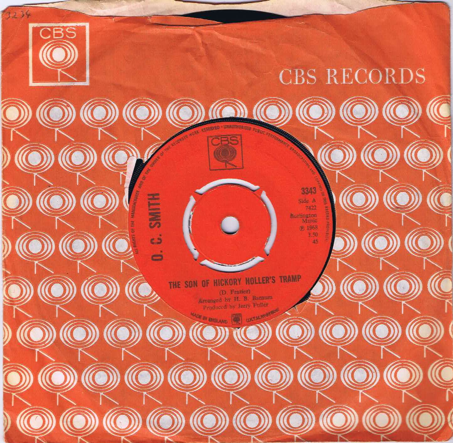 O. C. Smith - The Sun Of Hickory Holler's Tramp - CBS 3343 - 7-inch Vinyl Record