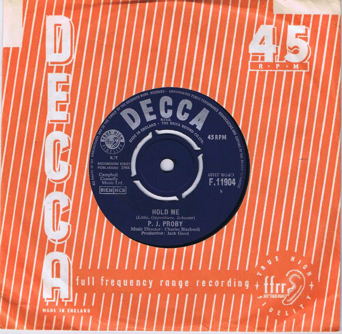 P. J. Proby - Hold Me - Decca F.11904 - 7-inch Vinyl Record