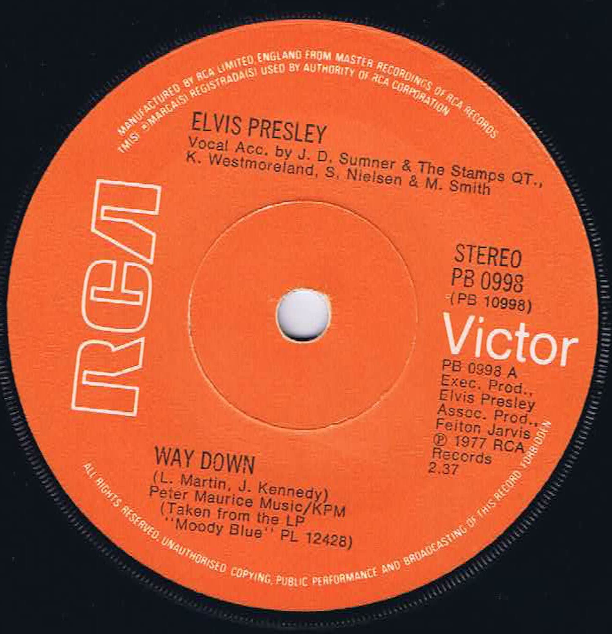 Elvis Presley – Way Down - RCA 0998 - 7-inch Vinyl Record