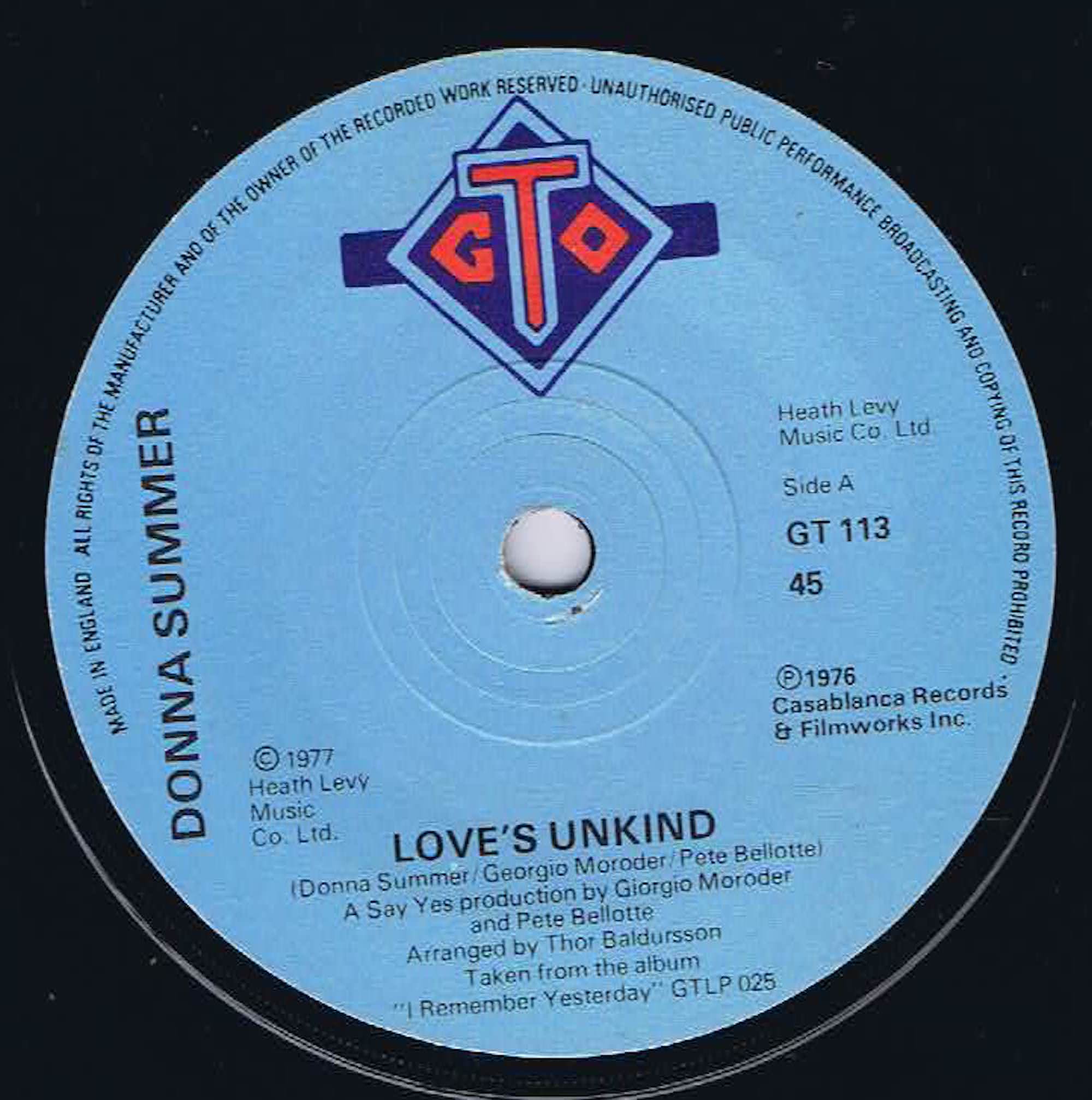 Donna Summer – Love's Unkind - GT 113 - 7-inch Vinyl Record