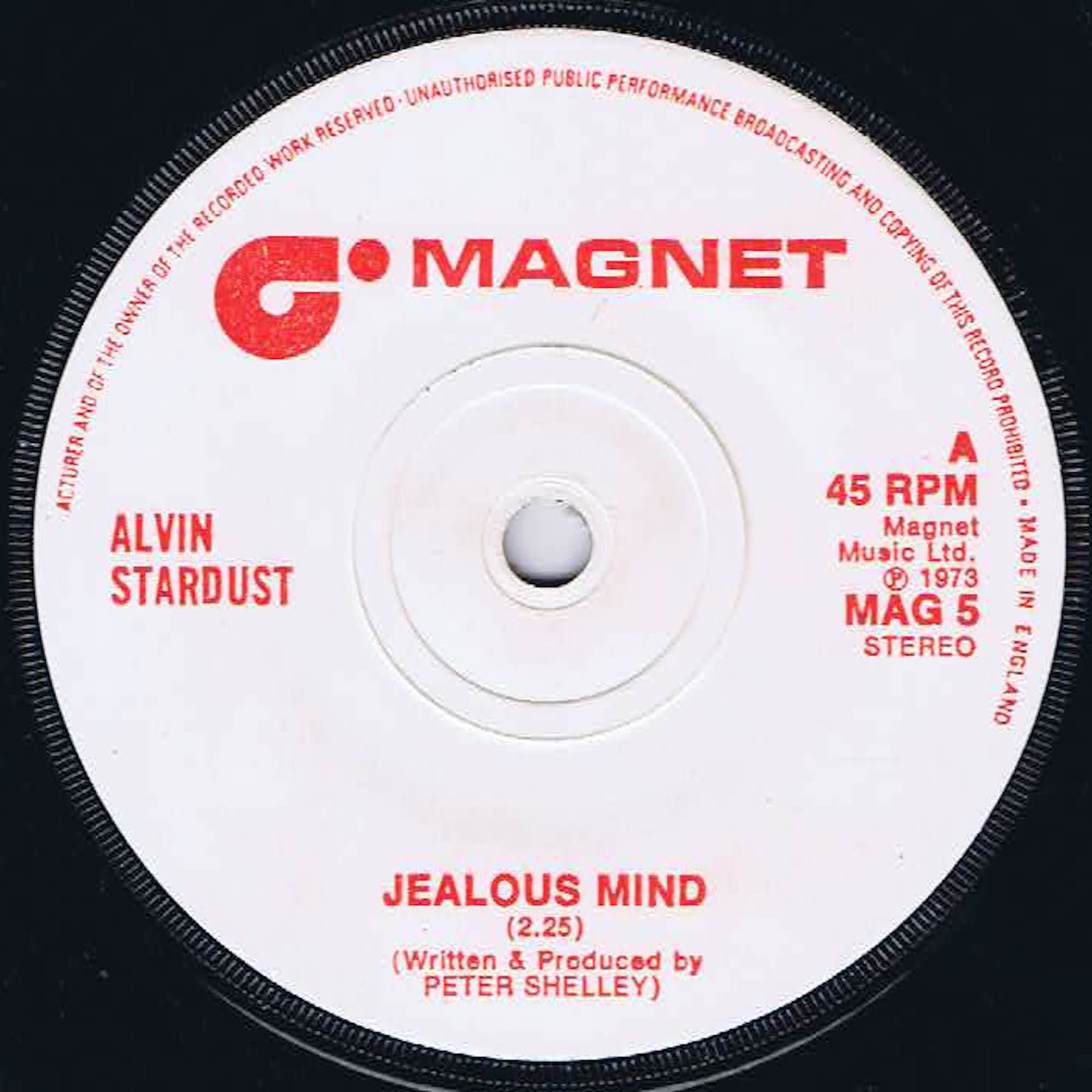 Alvin Stardust – Jealous Mind - MAG 5 - 7-inch Vinyl Record
