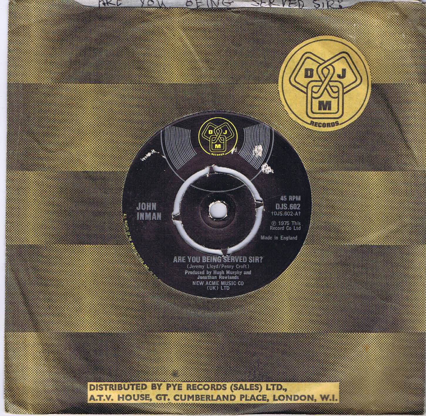 John Inman - Are You Being Served Sir? - 7-inch Vinyl Record