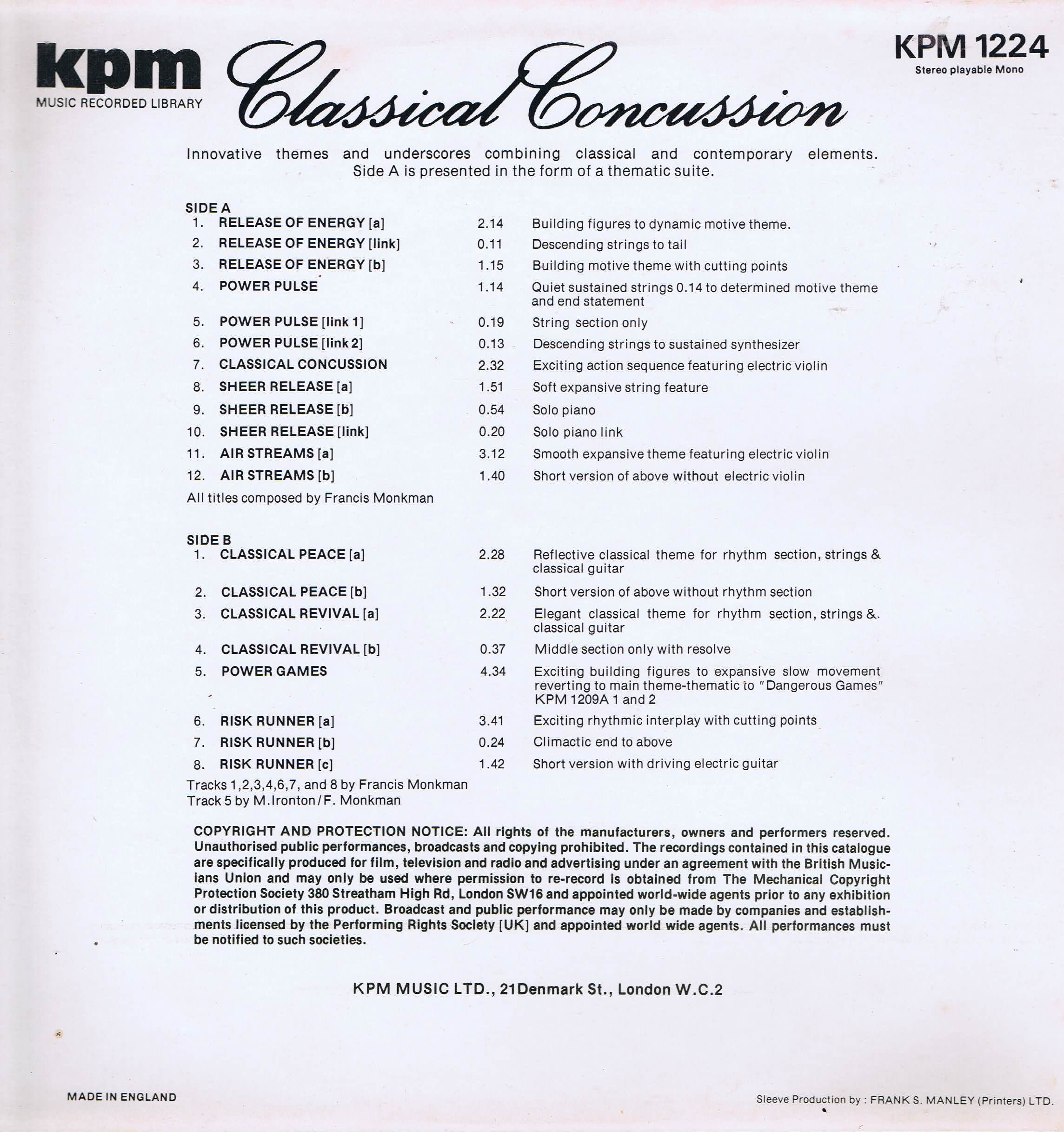Francis Monkman - Classical Concussion - KPM 1224 - Library Music LP Francis Monkman - Classical Concussion - KPM 1224 - Library Music LP