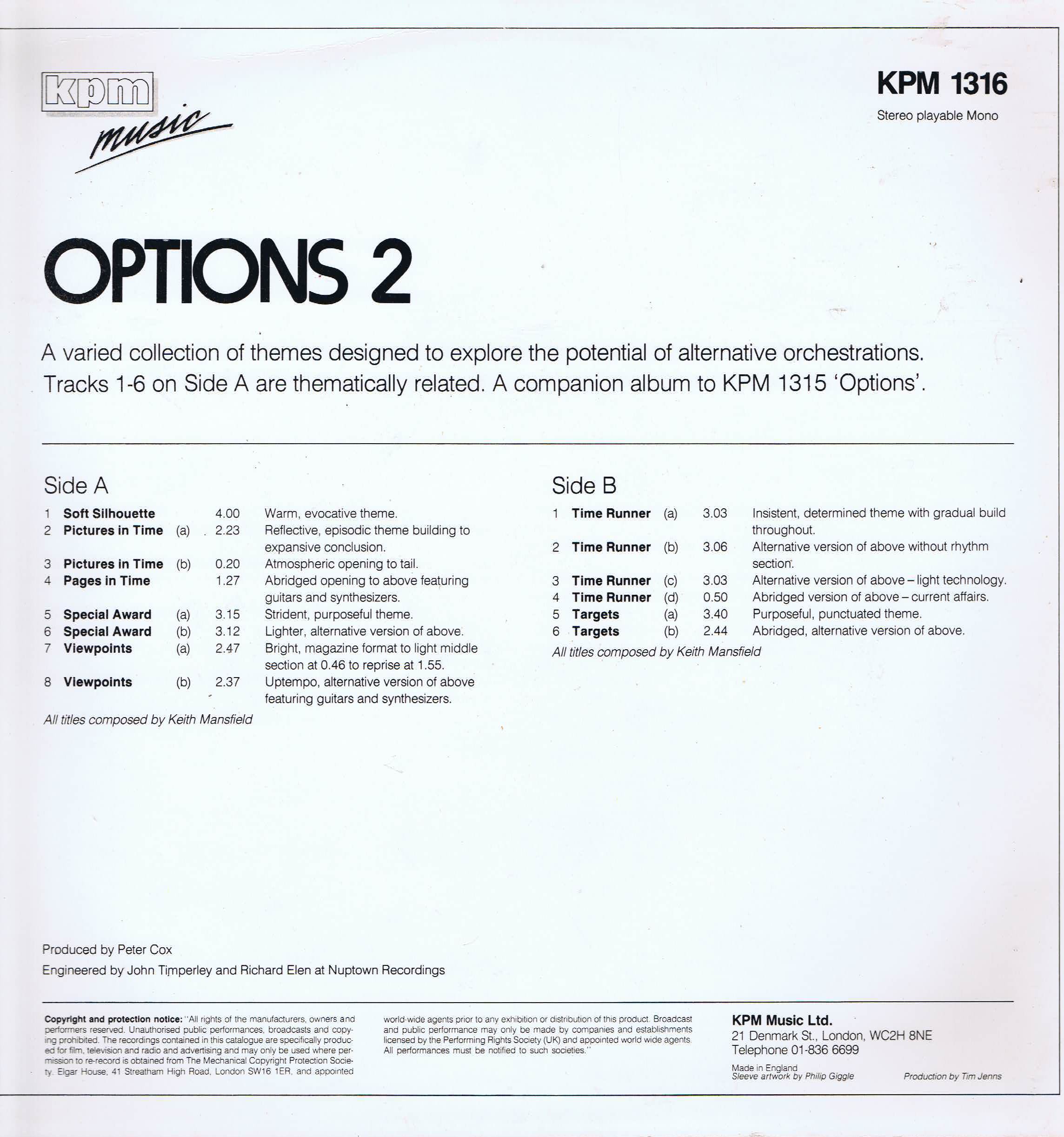 Keith Mansfield - Options 2 - KPM 1316 - Library Production Music LP Keith Mansfield - Options 2 - KPM 1316 - Library Production Music LP