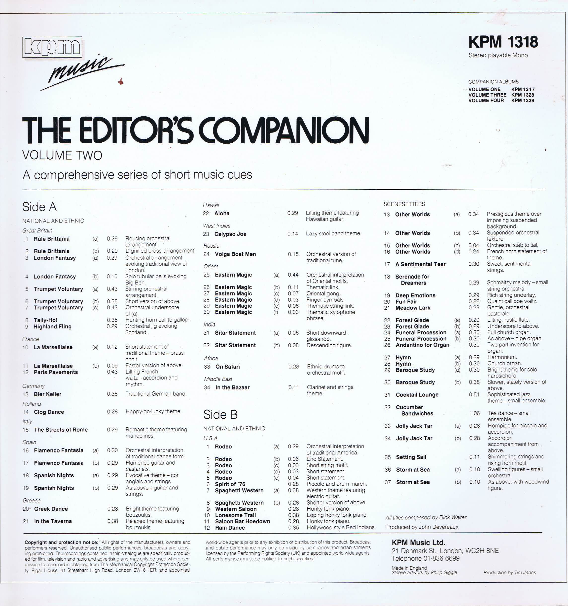 Dick Walter - The Editor's Companion 2 - KPM 1318 - Library Production Music LP Dick Walter - The Editor's Companion 2 - KPM 1318 - Library Production Music LP