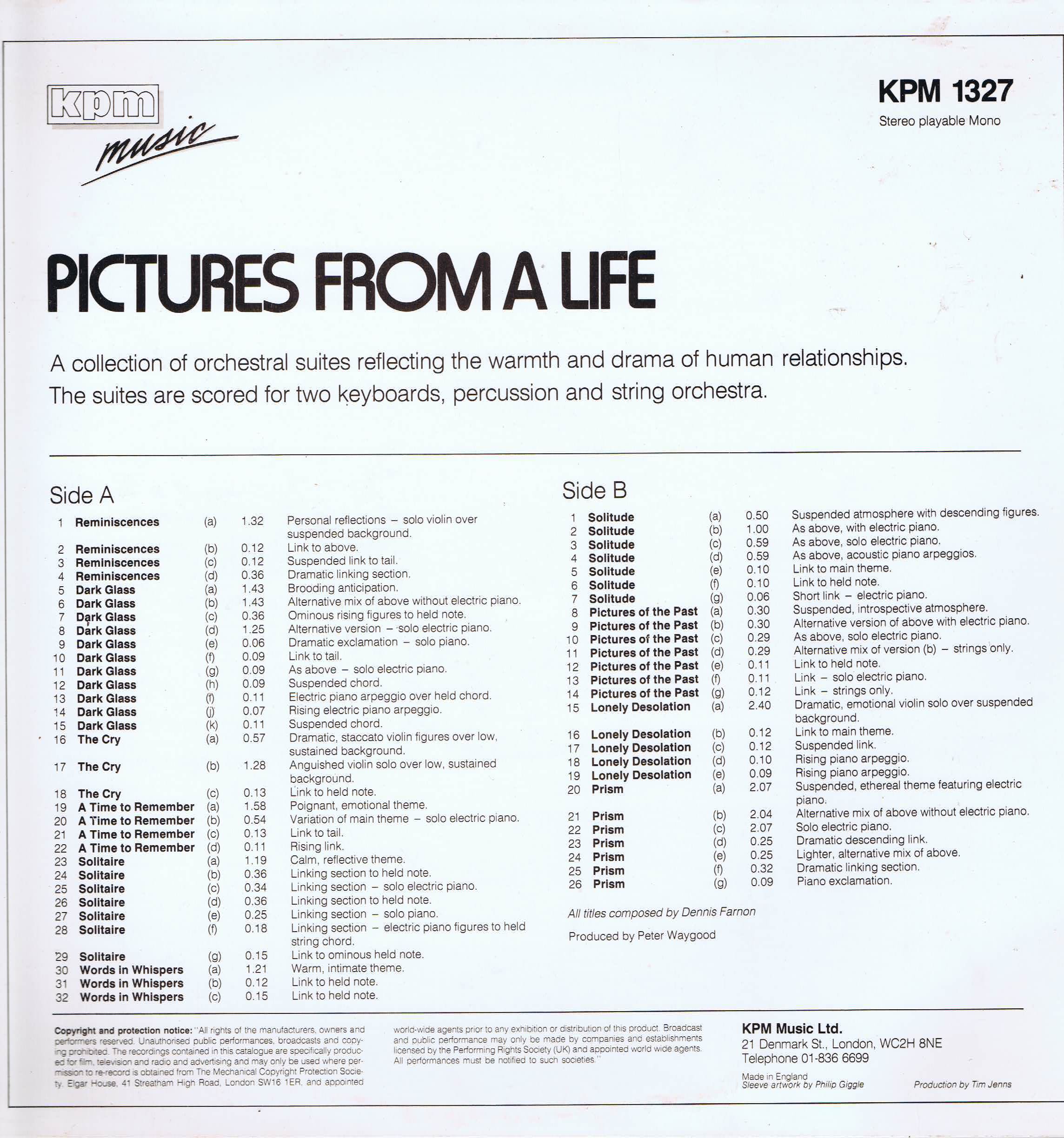 Dennis Farnon - Pictures From A Life - KPM 1327 - Library Production Music LP Dennis Farnon - Pictures From A Life - KPM 1327 - Library Production Music LP