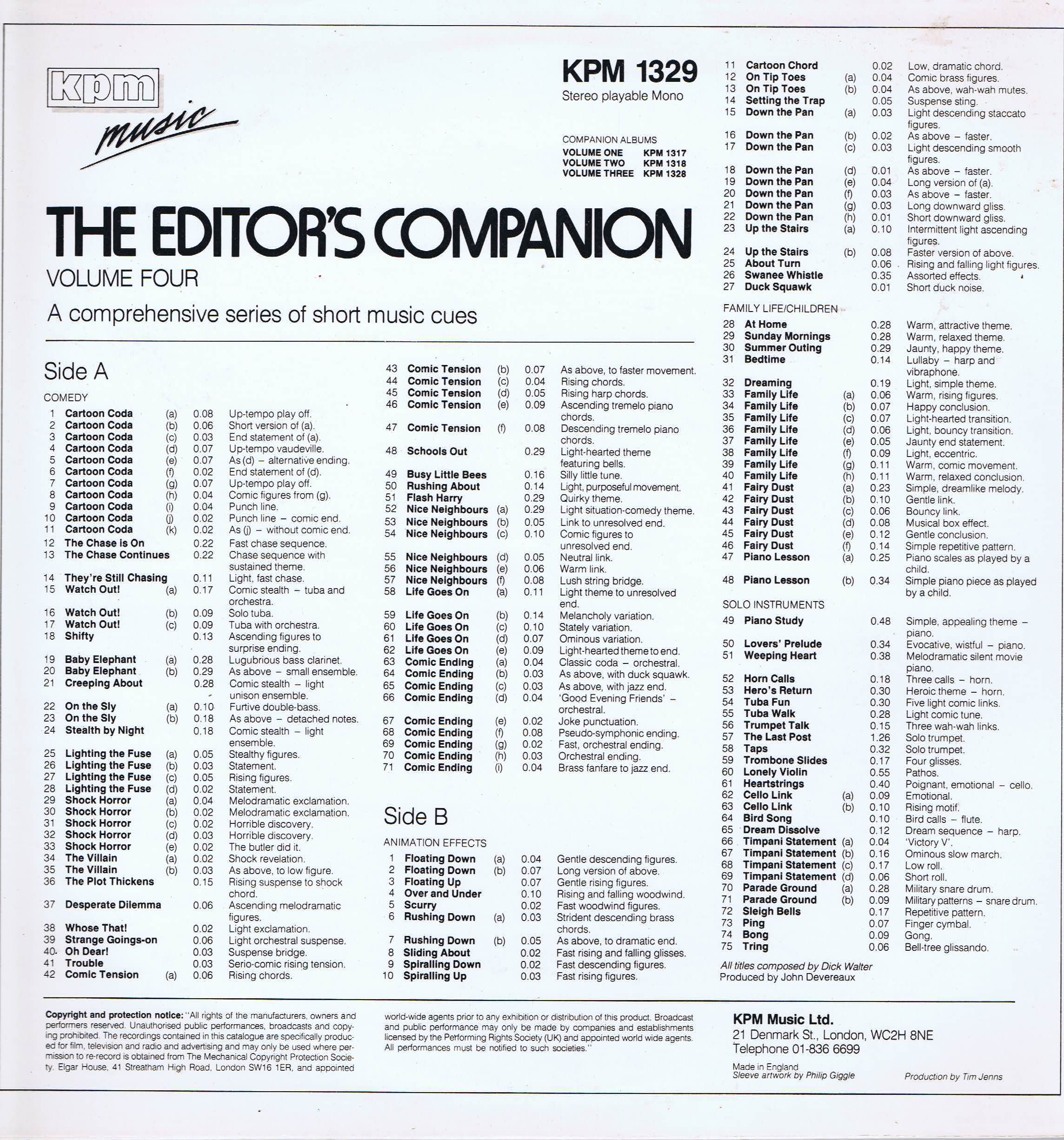 Dick Walter - The Editor's Companion 4 - KPM 1329 - Library Production Music LP Dick Walter - The Editor's Companion 4 - KPM 1329 - Library Production Music LP