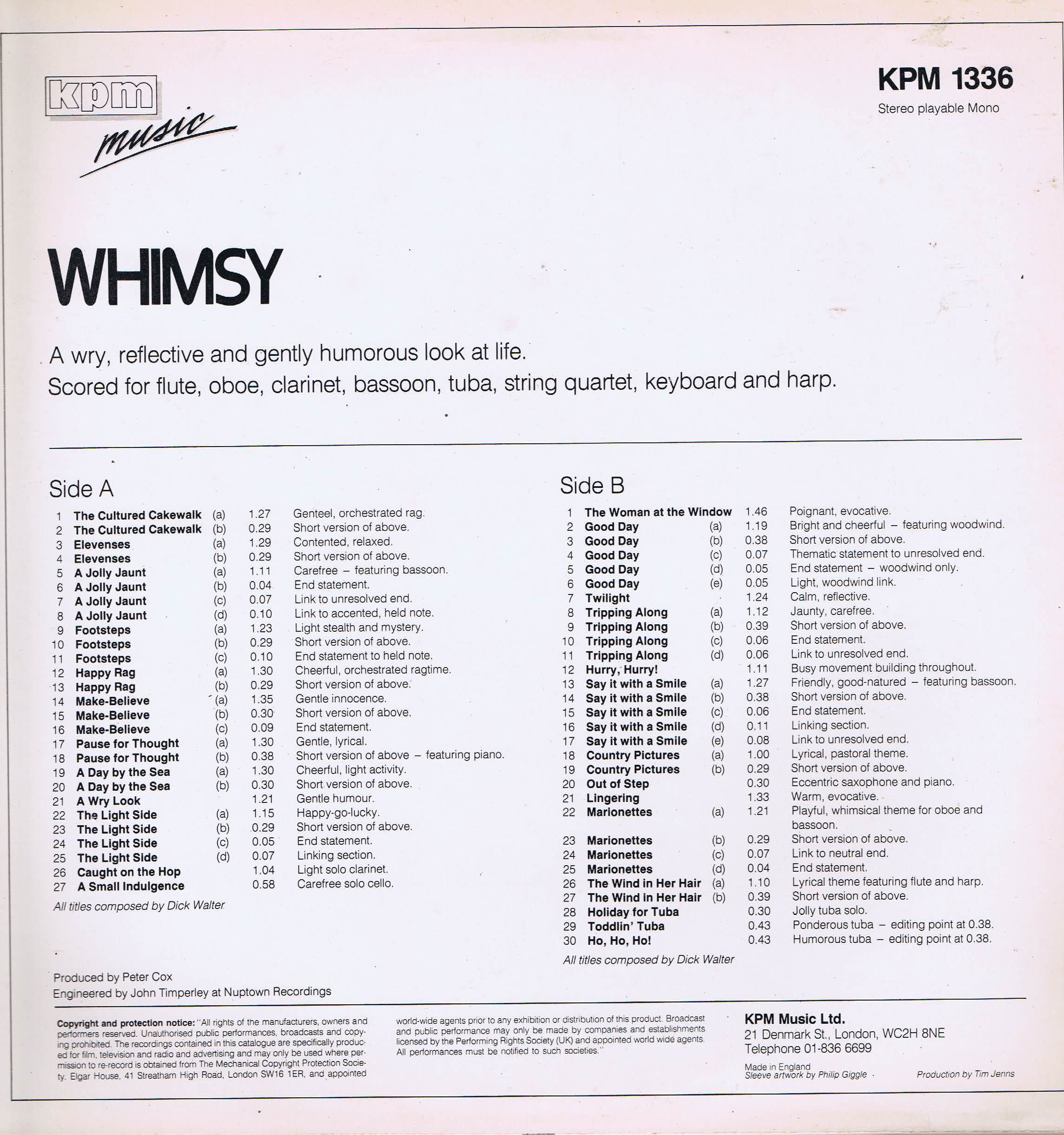 Dick Walter - Whimsy - KPM 1336 - Library Production Music LP Dick Walter - Whimsy - KPM 1336 - Library Production Music LP