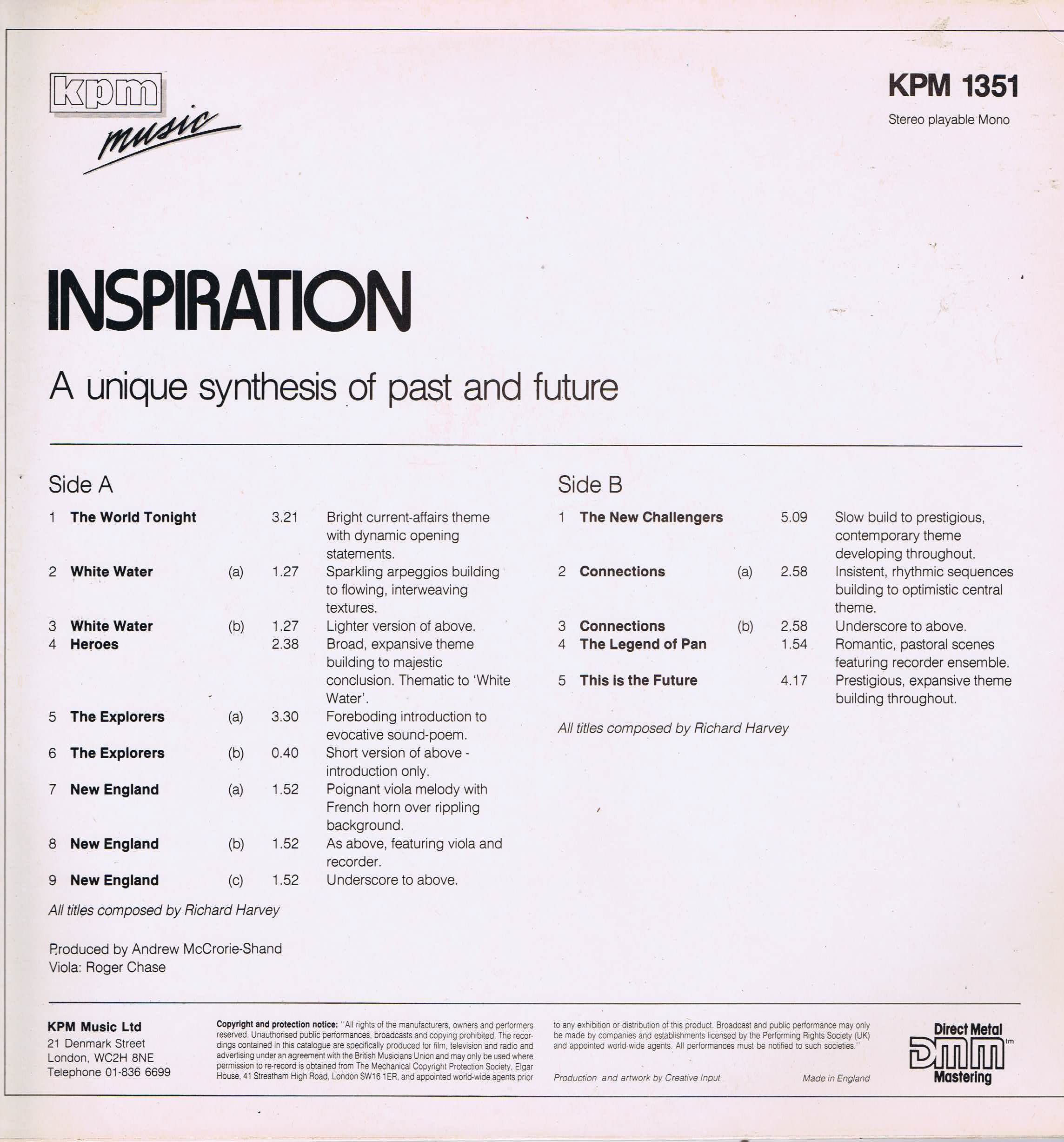 Richard Harvey - Inspiration - KPM 1351 - Library Production Music LP Richard Harvey - Inspiration - KPM 1351 - Library Production Music LP