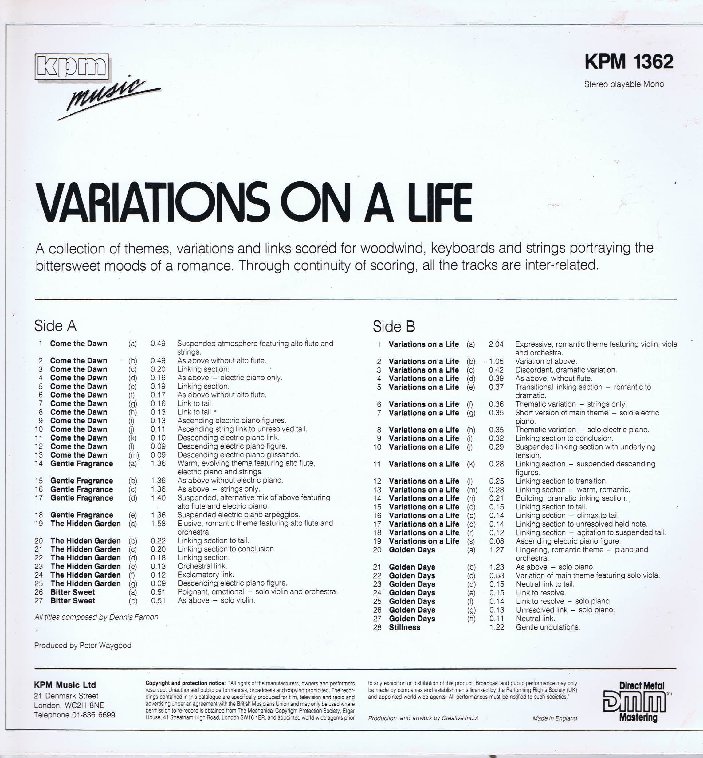 Dennis Farnon – Variations On A Life - KPM 1362 - Library Production Music LP Dennis Farnon – Variations On A Life - KPM 1362 - Library Production Music LP