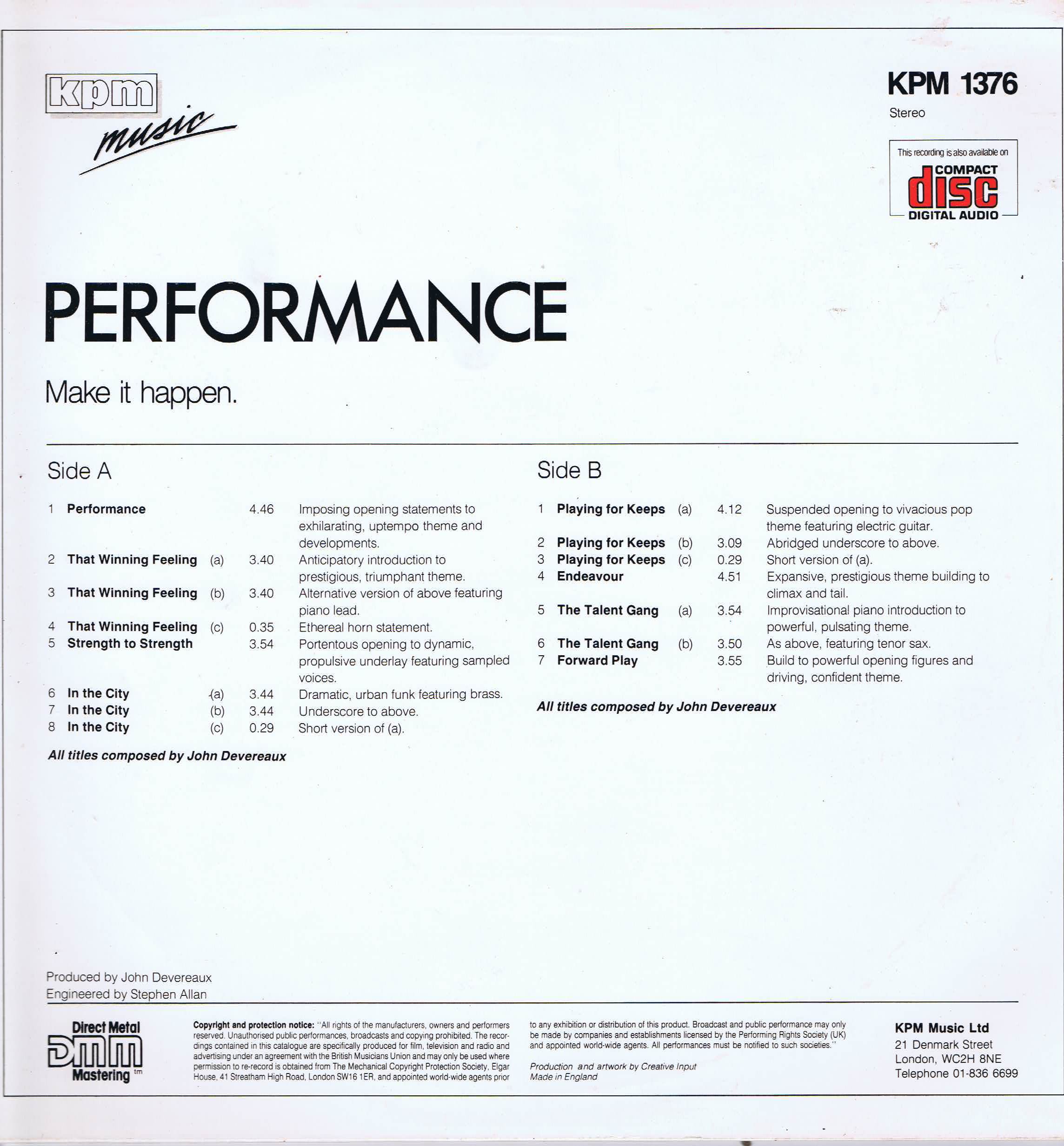 John Devereaux - Performance - KPM 1376 - Library Production Music LP John Devereaux - Performance - KPM 1376 - Library Production Music LP
