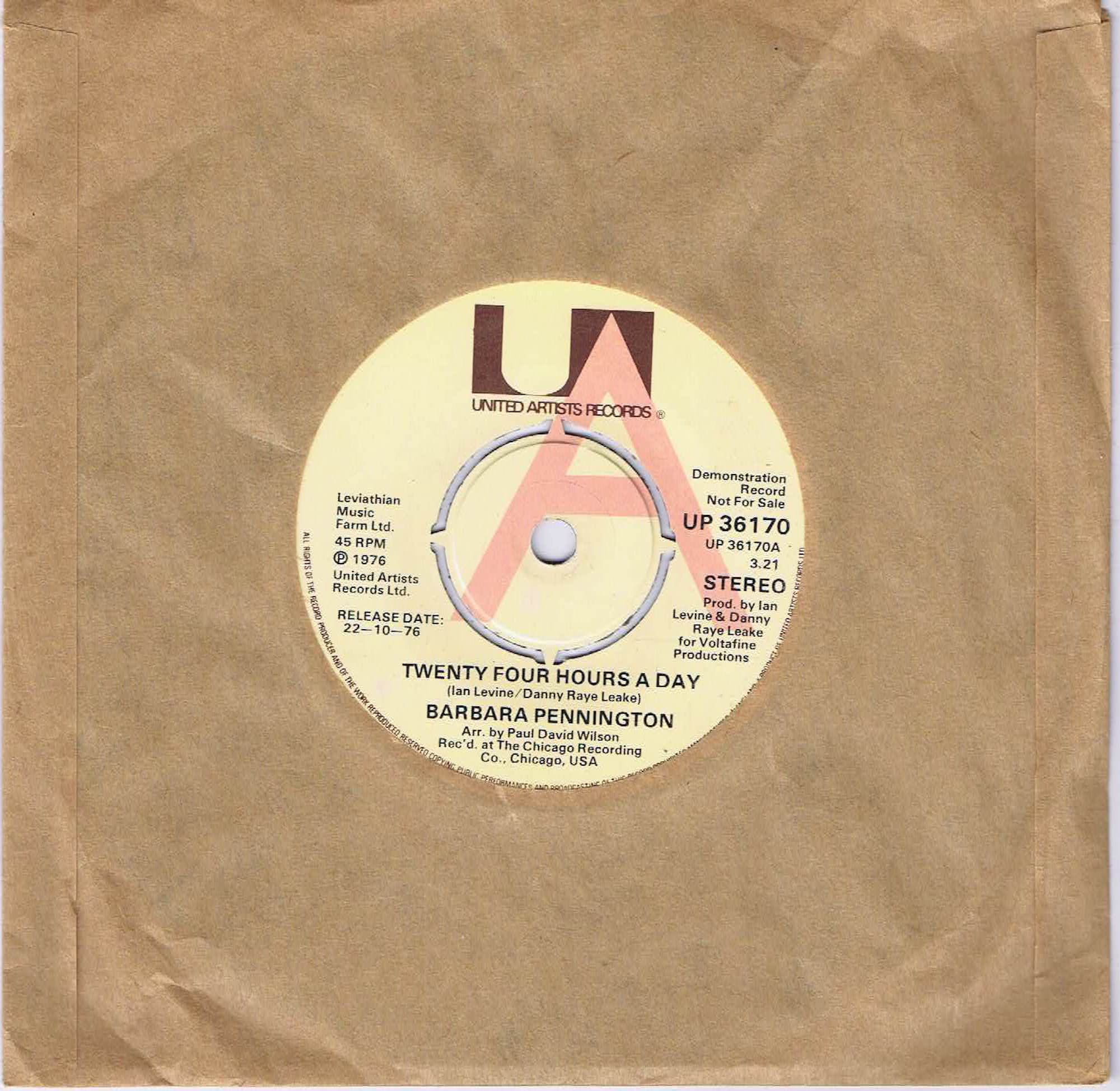 Barbara Pennington – Twenty Four Hours A Day - UP 36170 - Promo 7-inch Vinyl Record