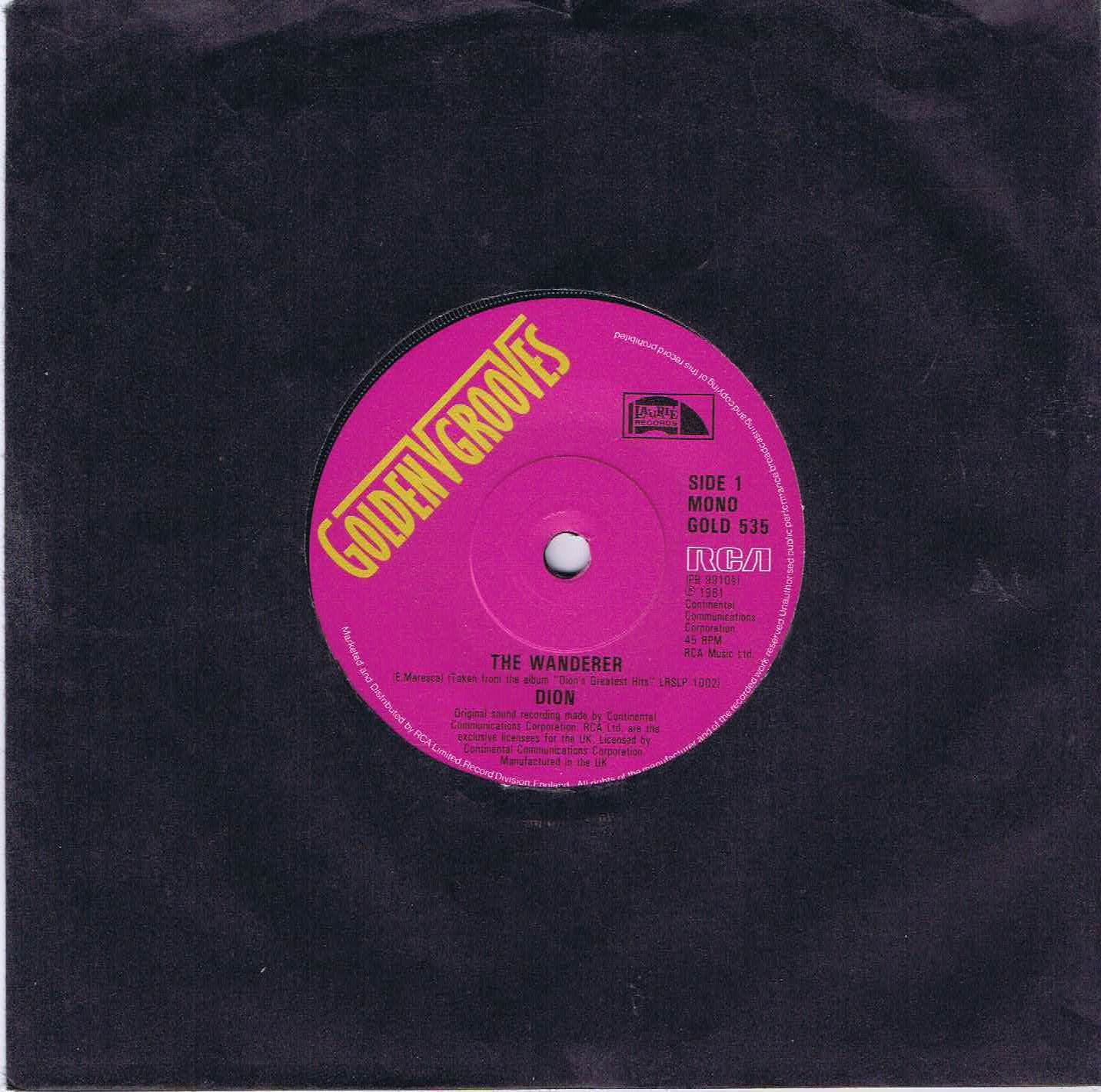 Dion - The Wanderer - GOLD 535 - 7-inch Record #dion