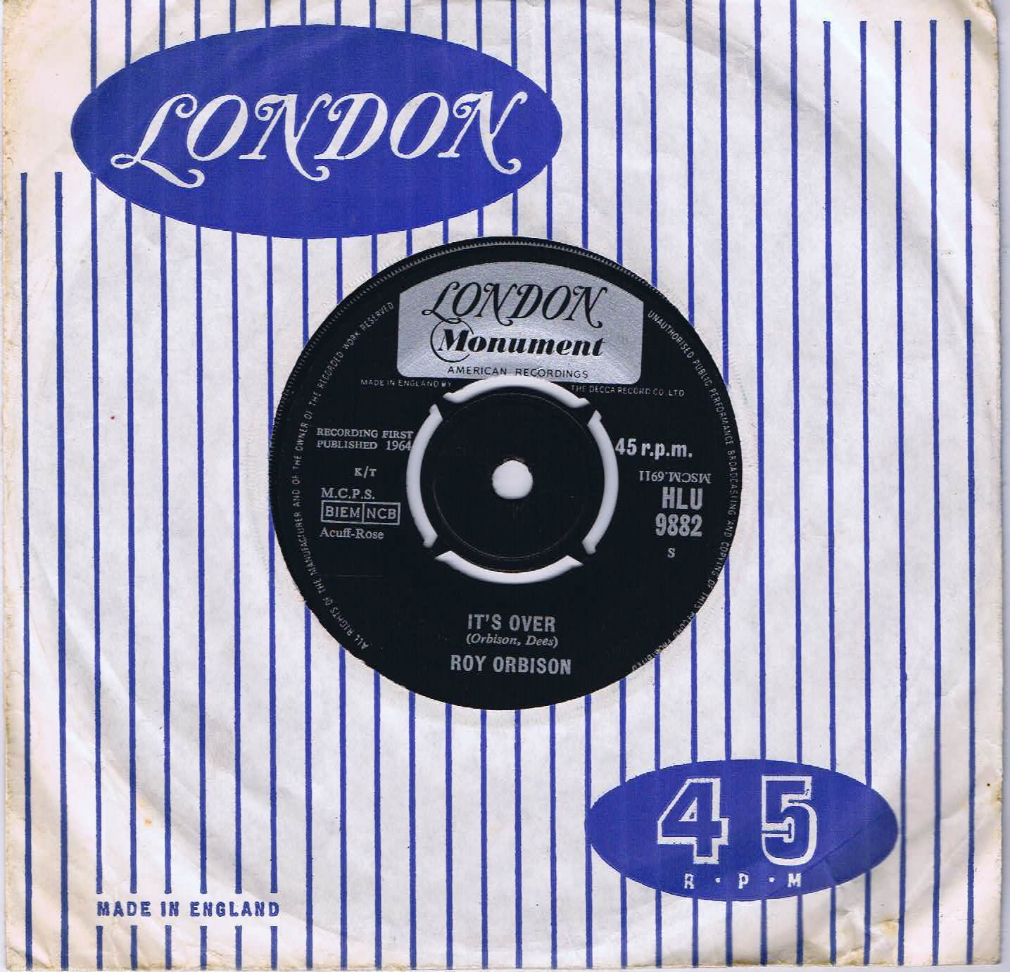 Roy Orbison - It's Over - HLU 9882 - 7-inch Record
