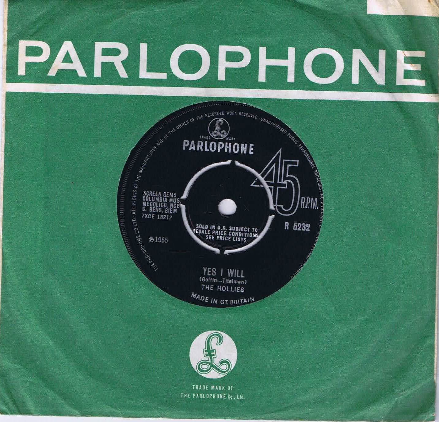 The Hollies - Yes I Will - Parlophone R 5232 - 7-inch Record