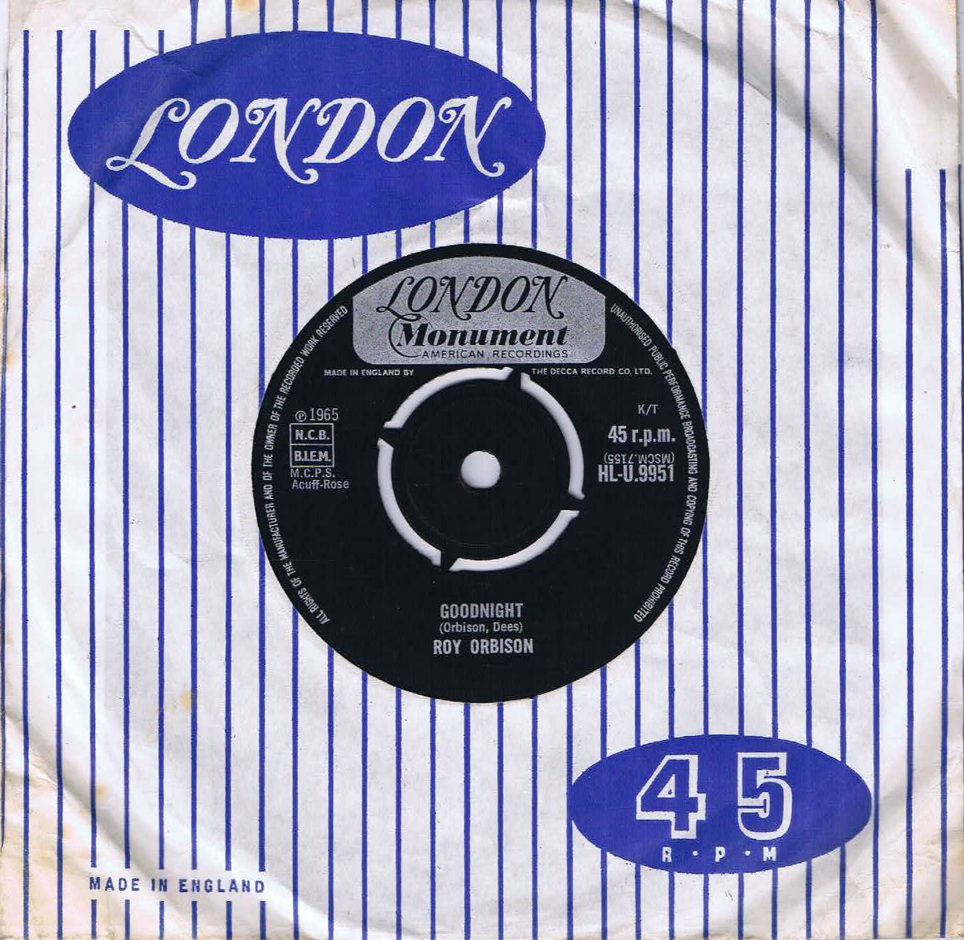 Roy Orbison - Goodnight - HL-U.9951 - 7-inch Record