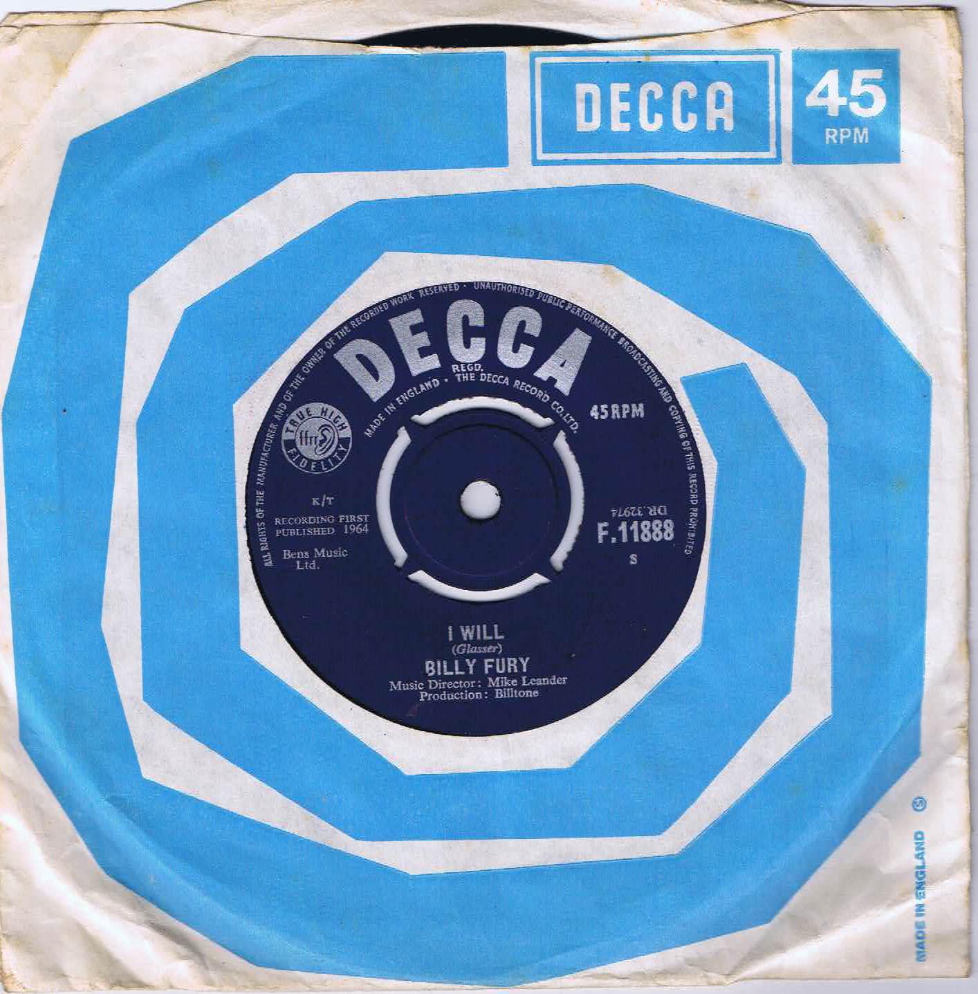 Billy Fury - Nothin' Shakin' - Decca F.11888 - 7-inch Record
