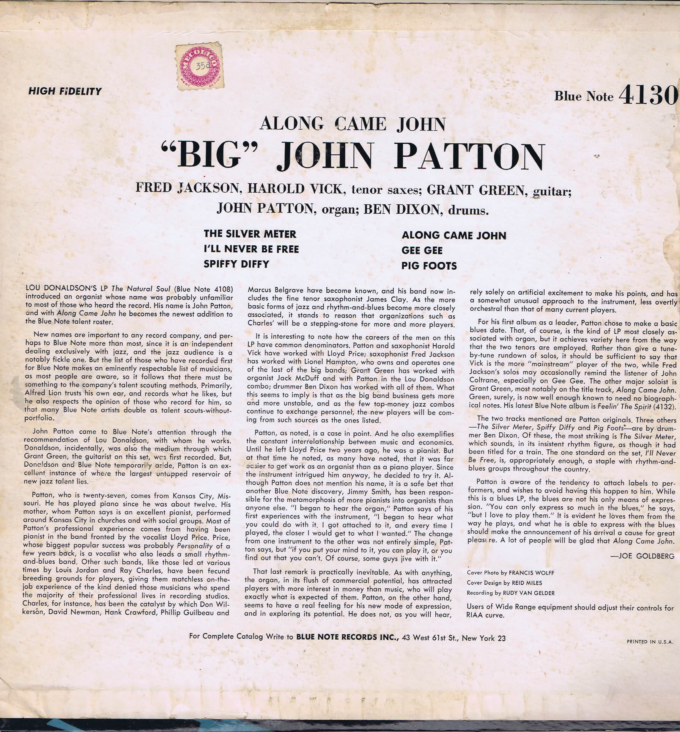 John Patton - Along Came John - Blue Note 4130 - LP Vinyl Record John Patton - Along Came John - Blue Note 4130 - LP Vinyl Record