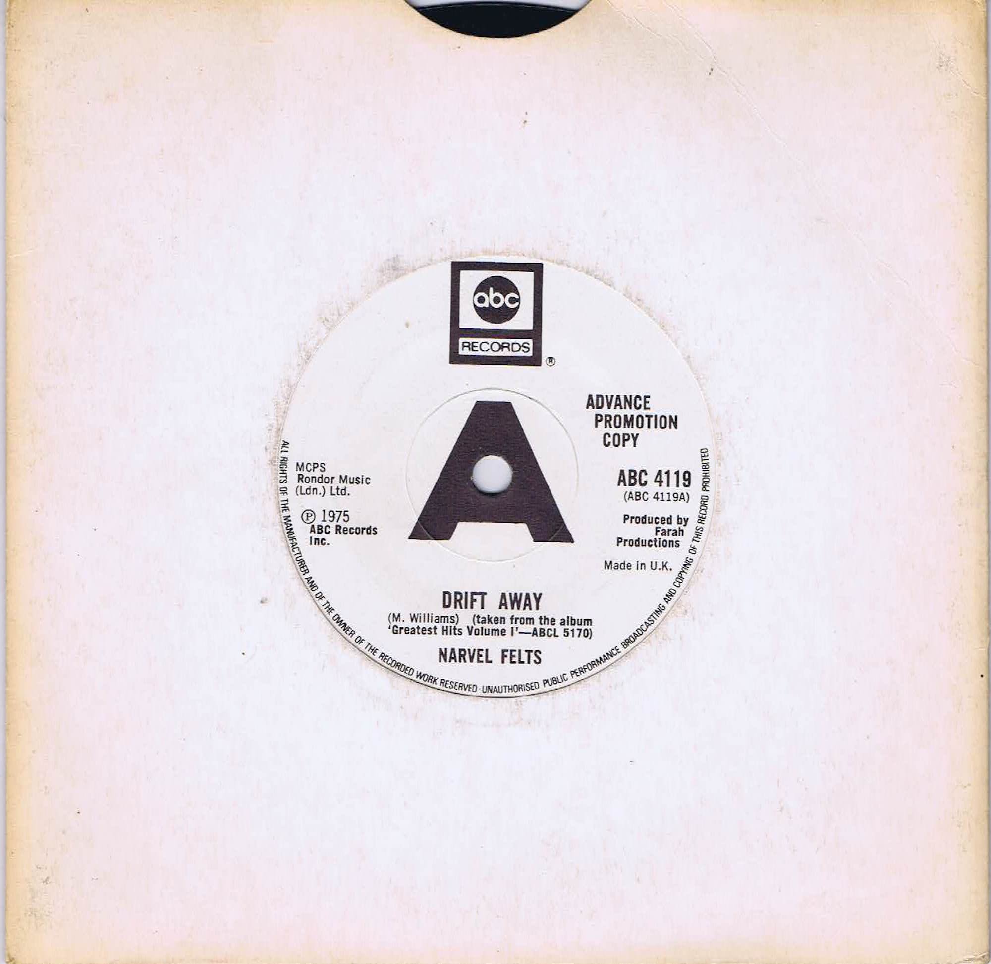 Narvel Felts ‎– Drift Away - ABC 4119 - Promo - 7-inch Vinyl Record