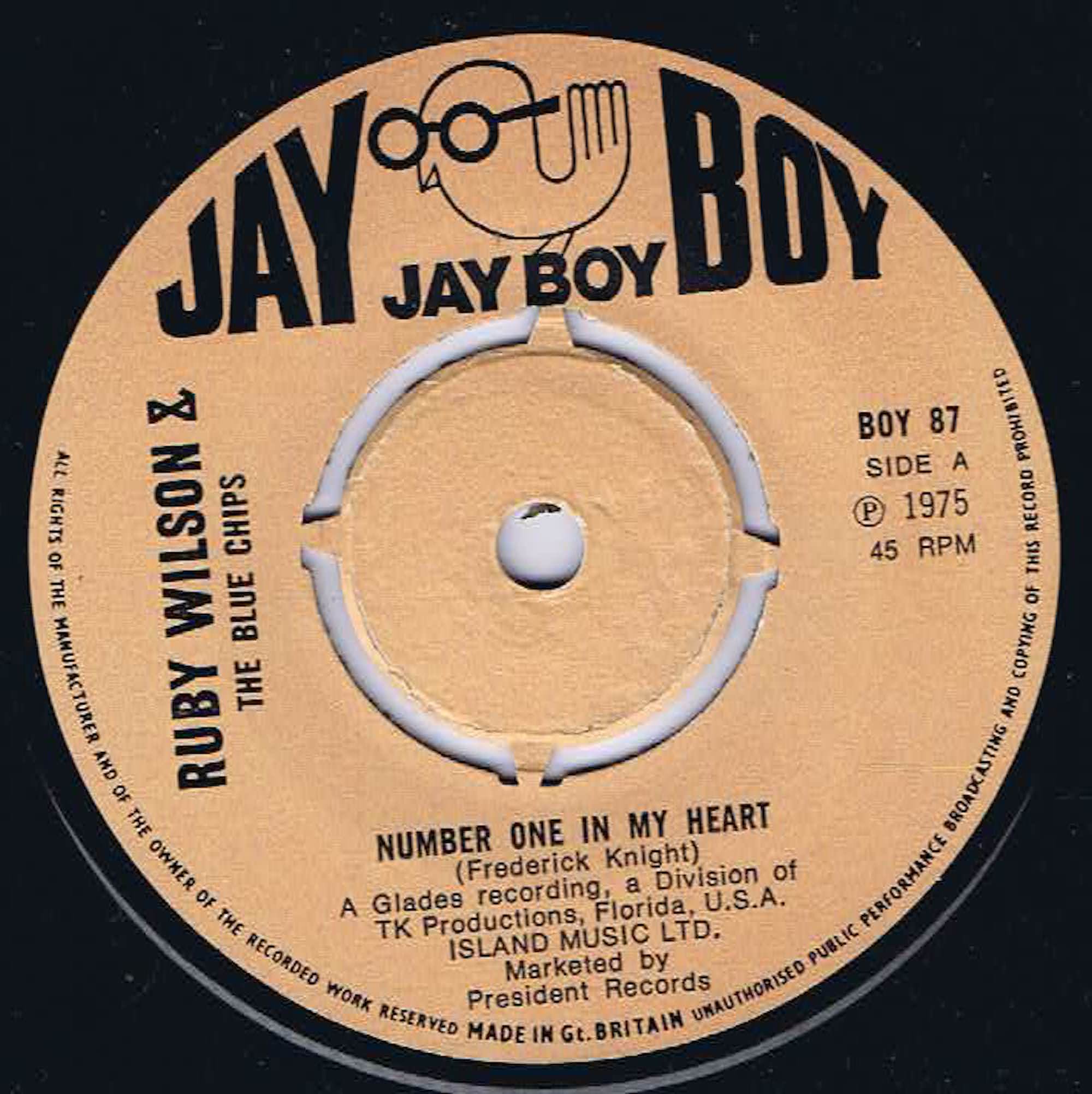 Ruby Wilson & The Blue Chips – Number One In My Heart - BOY 87 - 7-inch Vinyl Record