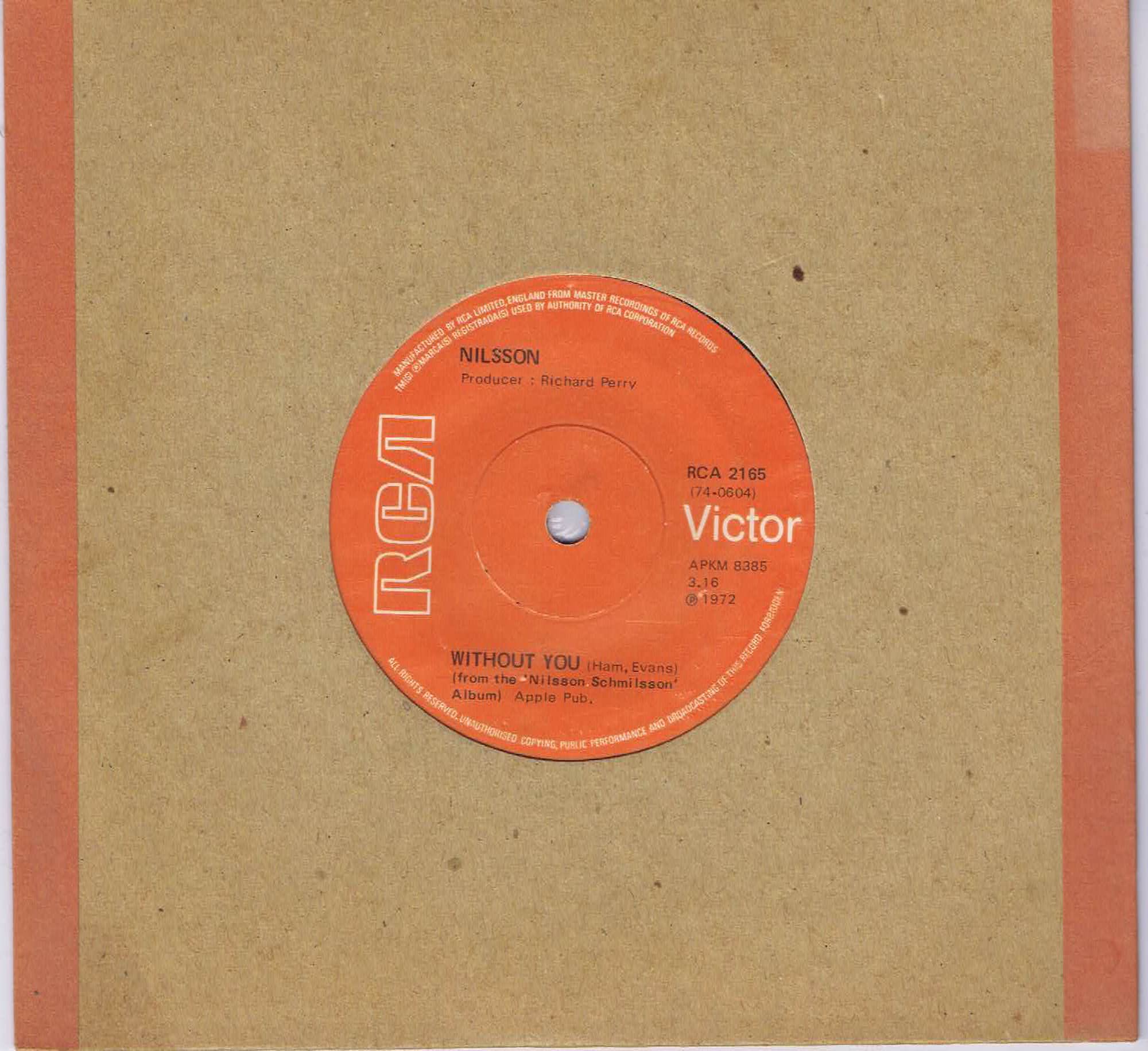 Nilsson – Without You - RCA 2165 - 7-inch Vinyl Record